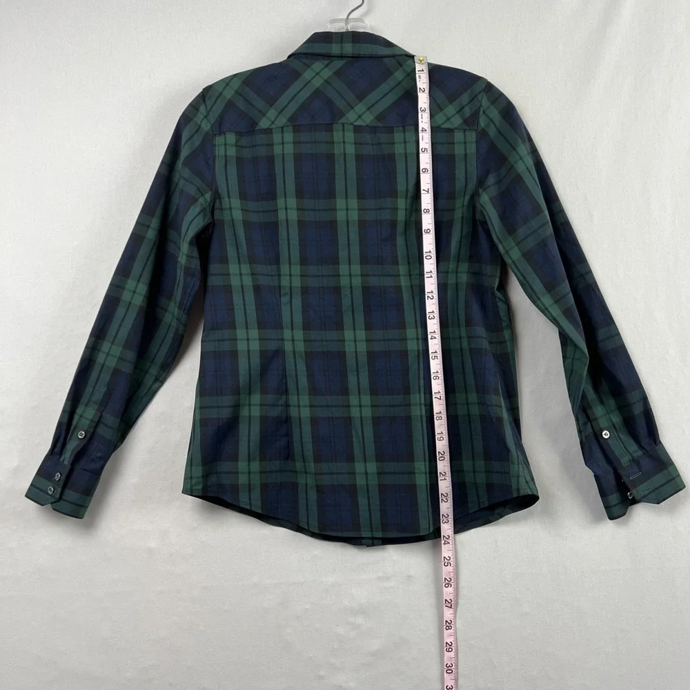 Talbots Non Iron Button Up Blouse Women 4p Petite Blackwatch Tartan Plaid Preppy - Picture 6 of 11